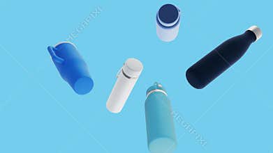A collection various drinkware items or tumblr in blue palette