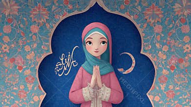 Muslim Girl Greeting in an Ornate Setting