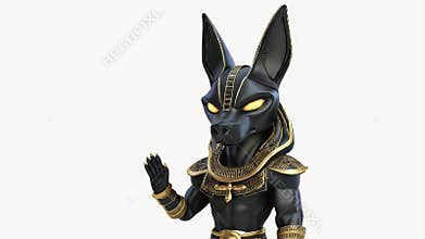 Anubis Cartoon Character Waving, Egyptian Mythology Figure