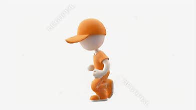 3D Render of a Cartoon Delivery Man in a Crouching Position