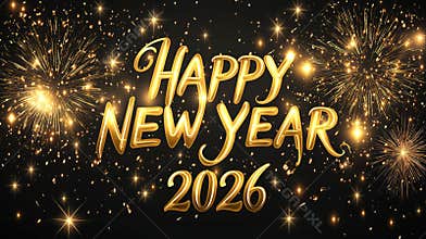 Happy new year 2026 celebration with golden fireworks display. Happy New Year 2026