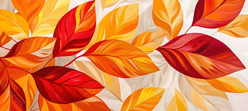 Modern Autumn Abstract with Bold Angular Leaf Patterns in Orange, Red, and Mustard Yellow for Fall Decor