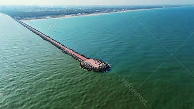 Miramar Beach jetty point in Tampico, Madero, Tamaulipas, a tourist destination with a collision effect of fresh and salt water.