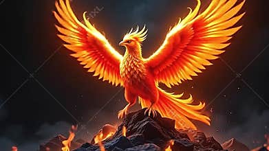 a stunningly detailed phoenix rising from the ashes, vibrant Generative AI