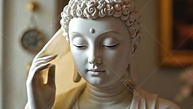 adenine perfect porcelain sculpt of adenine unagitated Buddha, Generative AI
