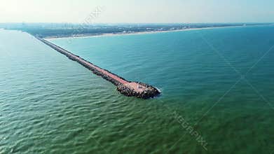 Miramar Beach jetty point in Tampico, Madero, Tamaulipas, a tourist destination with a collision effect of fresh and salt water.