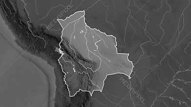 Bolivia map - zoom. Regions. Grayscale.