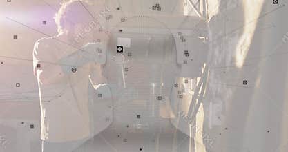Technician mounting scanner connecting cable and scanning markers generating calibration overlay