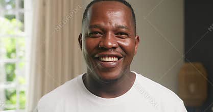 Happy African American Man Smiling at Home: A Portrait of Family, Lifestyle, and Domestic Bliss