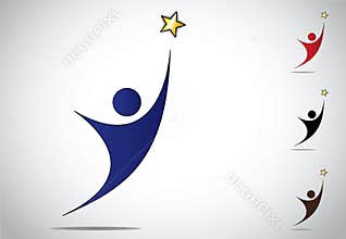 Colorful person winning or achievement success sym