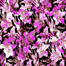 Pink brown seamless pattern with silhouettes flowers drawn by hand.