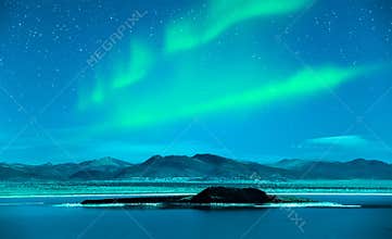 Northern Lights aurora borealis over trees