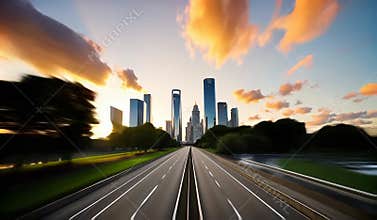 Dynamic Cityscape at Peak Energy: Skyscrapers, Traffic, and Skyline Brilliance