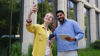 Friends Taking Selfie Outdoors