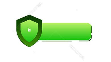 Certified badge animation with shield and lock icon on white and blue background