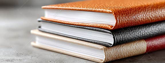 Four hardcover books in vibrant colors are stacked together, showcasing their textures against a gray background