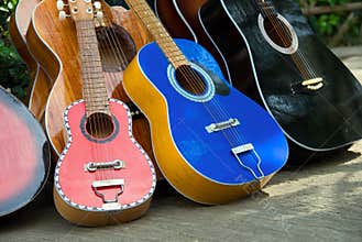 Handmade guitars on street sale