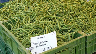 Green Beans for Sale at market. German Handwritten Price Tag