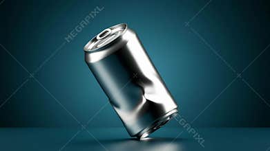 Transformation of crushed aluminum can to sleek cylindrical shape on a blue background
