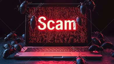 Scam deception warning: phishing attempt, smishing fraud, vishing call, pharming trick, online fraud, fake investment, romance