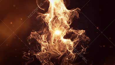 Golden particle cloud with glowing effects against a dark background