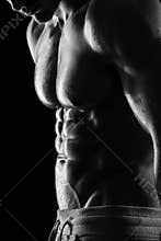 Strong Athletic Man Fitness Model Torso showing six pack abs.