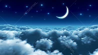 Night flight over clouds