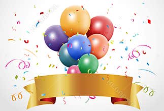Colorful birthday celebration with balloon and ribbon