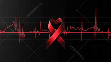 AIDS tribute frame: crimson strip, global concern, healing hope, infection reminder, life courage, awareness call, health emblem,