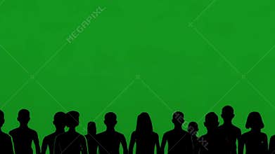 Crowd of Silhouettes Against a Green Background Scene Footage