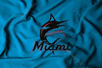 flag with the logo of the MLB Miami Marlins baseball team, 3d illustration