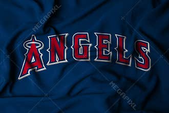 flag with the logo of the MLB Los Angeles Angels baseball team, 3d illustration