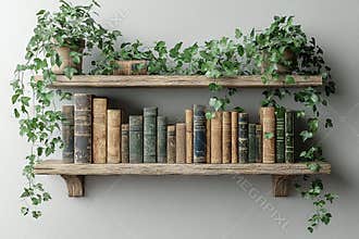 Ornamental Bookshelf Featuring Plants for Virtual Office Backgrounds