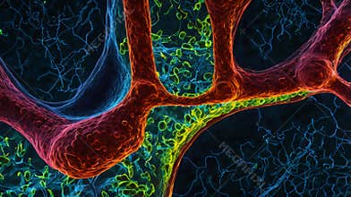 Confocal Microscopy Image of a Nucleus Undergoing Transcription with Fluorescent Markers Highlighting RNA Synthesis Sites