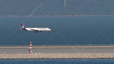 Airbus A321 of HK express landing at Hong Kong airport