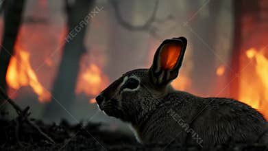 Courageous hare navigates through the scorching blaze, defying the odds