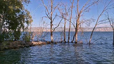 Sea of Galilee Lake as seen from the Greek Orthodox Monastery of the Holy Apostles in Capernaum