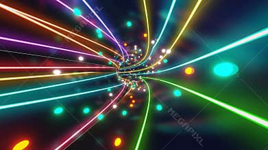 3D illustration abstract of a tube-shape infinite tunnel with colorful sparkling lights