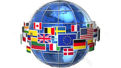 Earth globe with world flags