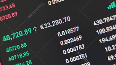 Footage of rapid change of stock market with Exchange and bid, offer, volume on screen display