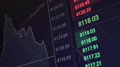 Rapid change of stock market with Exchange and bid, offer, volume on screen display