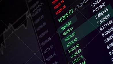Rapid change of stock market with Exchange and bid, offer, volume on screen display