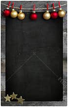 Christmas Restaurant Menu Wooden Blackboard Copy Space