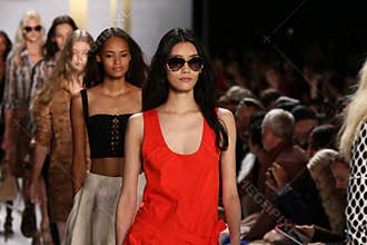 NEW YORK, NY - SEPTEMBER 08: Models walk the runway finale during the Diane Von Furstenberg fashion show