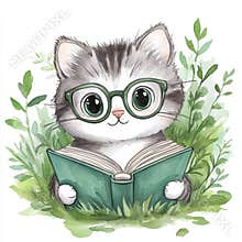 Adorable watercolor animals enjoying a book, celebrating World Book Day, featuring charming animal illustrations, book