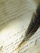 Old writing with a feather