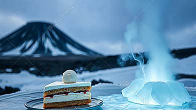 Dessert volcano with dry ice smoke, creative food presentation stock footage Generative AI