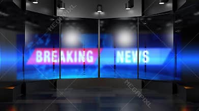 News Backdrop Of A Glass Partition With A News Studio Backdrop In The Background