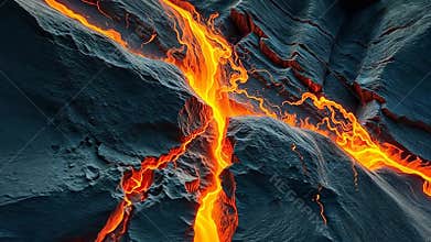 Lava flow from volcano, volcanic activity and geological event stock footage Generative AI