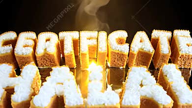 The inscription \"Halal Certificate\" written from slices of bread on a black